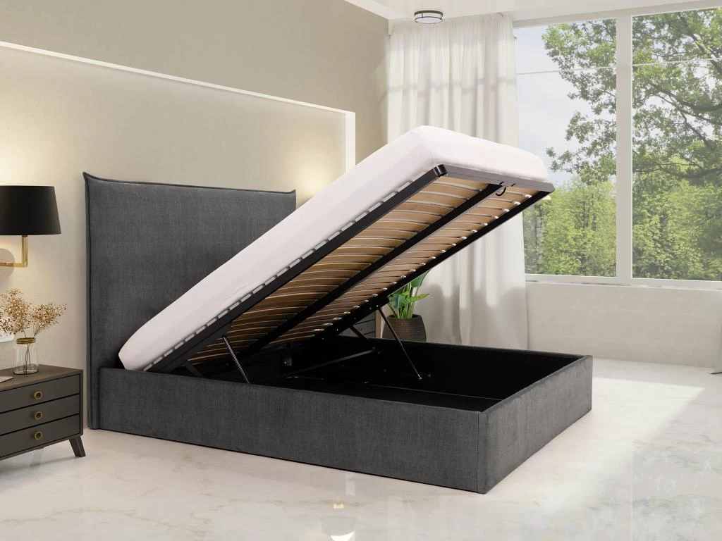 Lit Coffre 160 X 200 Cm - Velours - Gris + Matelas - SORYO – Image 3