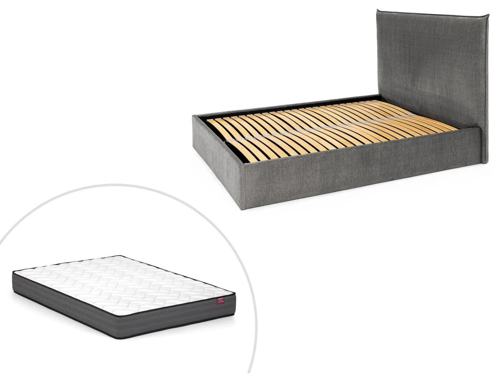 Lit Coffre 160 X 200 Cm - Velours - Gris + Matelas - SORYO – Image 11