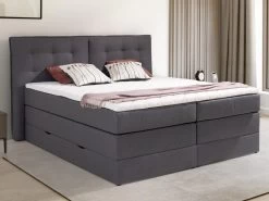 Ensemble Boxspring Tête De Lit + Sommiers Coffre + Matelas + Surmatelas - 160 X 200 Cm - Tissu Anthracite - PERAMA De PALACIO