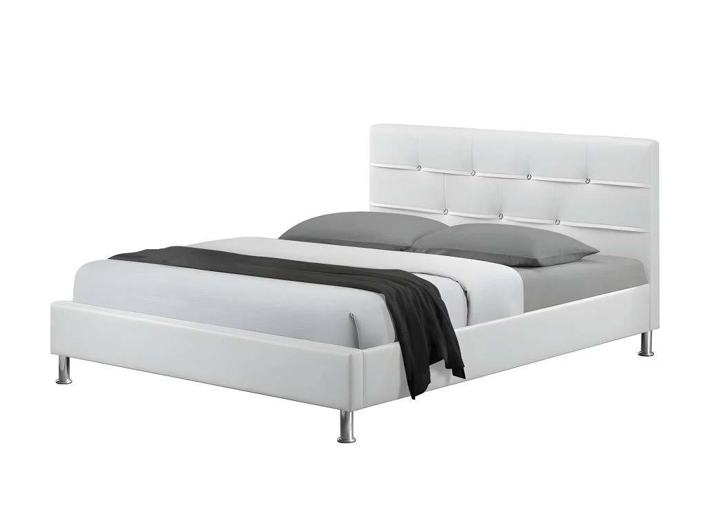Lit 140 X 190 Cm - Boutons Effet Diamant Et Simili Blanc + Sommier + Matelas - GABIN – Image 2