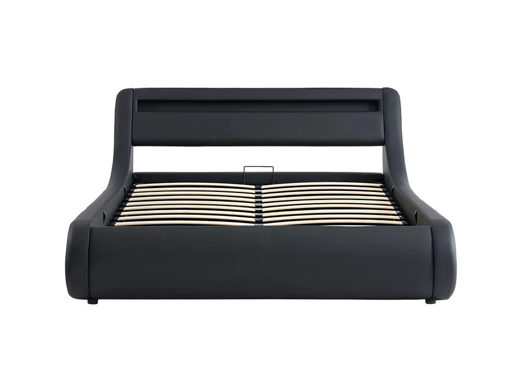 Lit Coffre 160 X 200 Cm - Avec LEDs - Simili - Noir + Matelas - IRIS II – Image 2