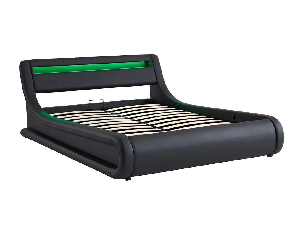 Lit Coffre 160 X 200 Cm - Avec LEDs - Simili - Noir + Matelas - IRIS II – Image 5