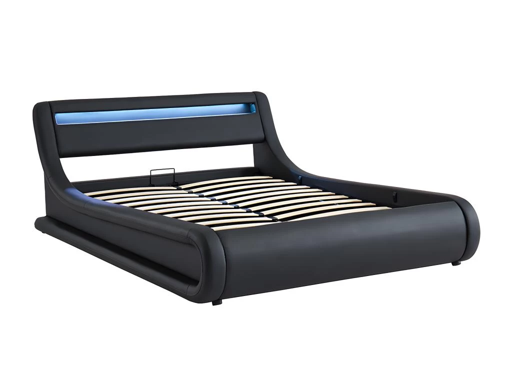 Lit Coffre 160 X 200 Cm - Avec LEDs - Simili - Noir + Matelas - IRIS II – Image 6