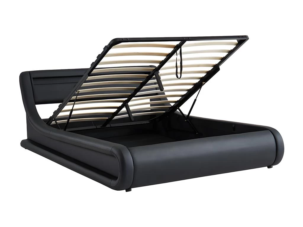 Lit Coffre 160 X 200 Cm - Avec LEDs - Simili - Noir + Matelas - IRIS II – Image 3