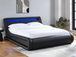 Lit Coffre 160 X 200 Cm - Avec LEDs - Simili - Noir + Matelas - IRIS II