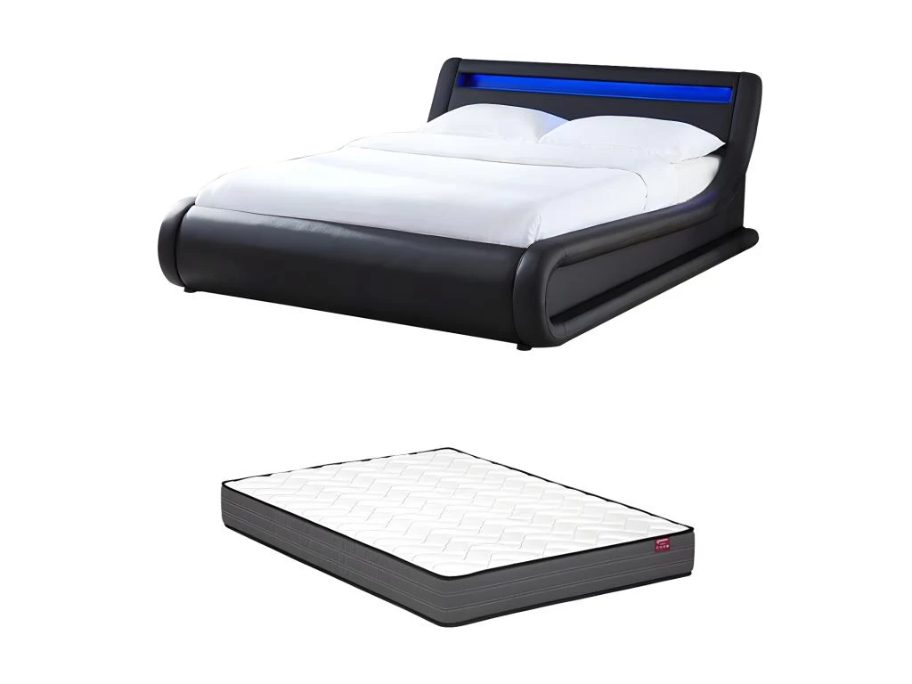 Lit Coffre 160 X 200 Cm - Avec LEDs - Simili - Noir + Matelas - IRIS II – Image 14