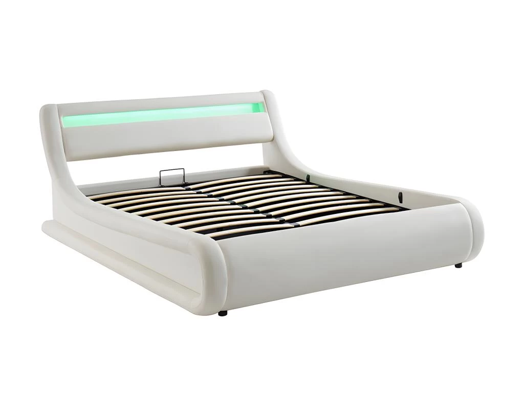 Lit Coffre 160 X 200 Cm - Avec LEDs - Simili - Blanc + Matelas - IRIS II – Image 7