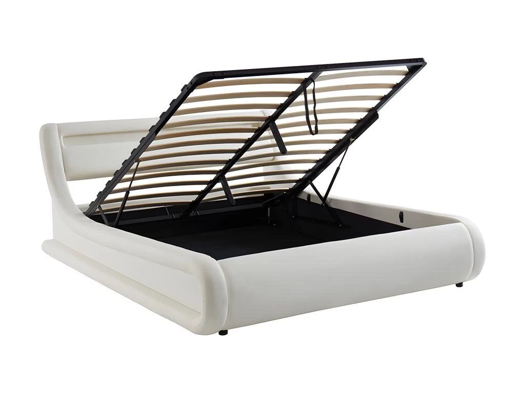 Lit Coffre 160 X 200 Cm - Avec LEDs - Simili - Blanc + Matelas - IRIS II – Image 4