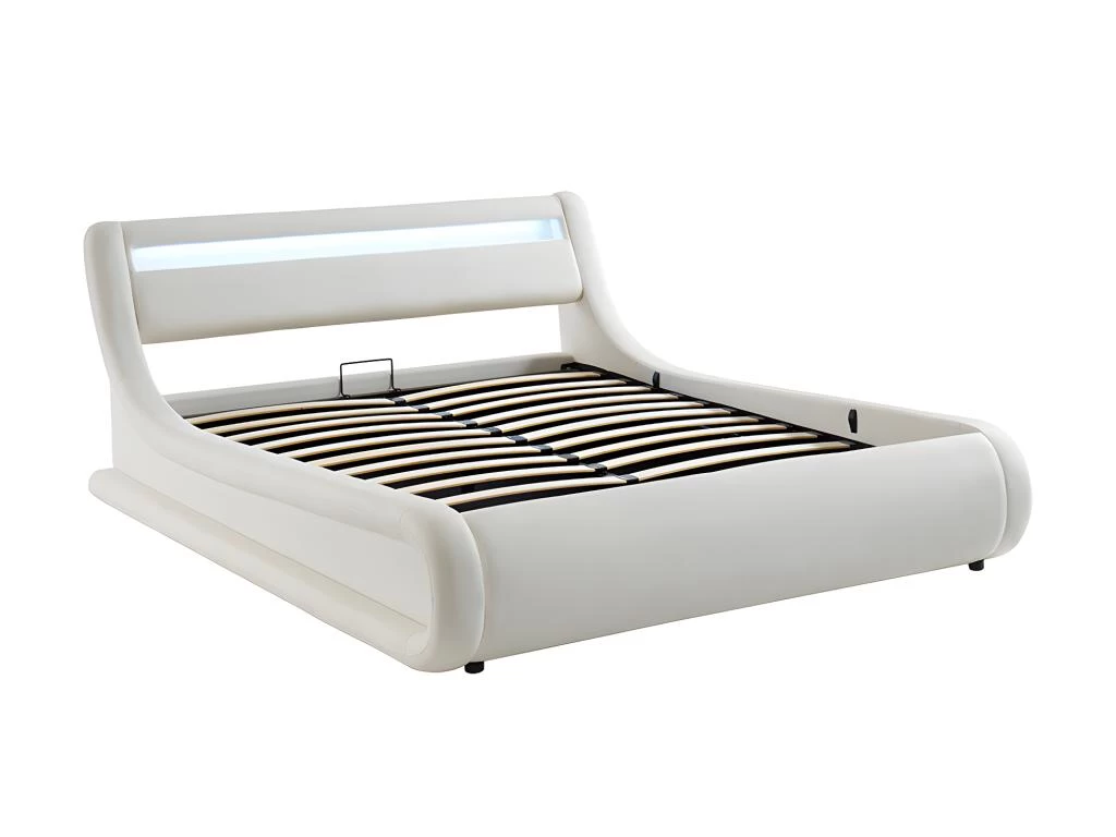 Lit Coffre 160 X 200 Cm - Avec LEDs - Simili - Blanc + Matelas - IRIS II – Image 5