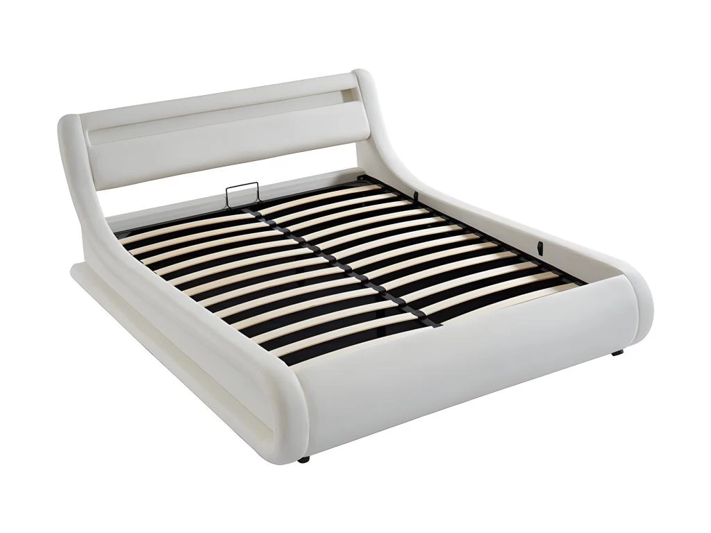 Lit Coffre 160 X 200 Cm - Avec LEDs - Simili - Blanc + Matelas - IRIS II – Image 8