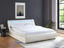 Lit Coffre 160 X 200 Cm - Avec LEDs - Simili - Blanc + Matelas - IRIS II