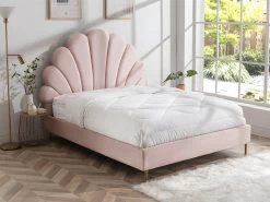 Lit Coquillage 160 X 200 Cm - Velours - Rose + Matelas - LIVAYA