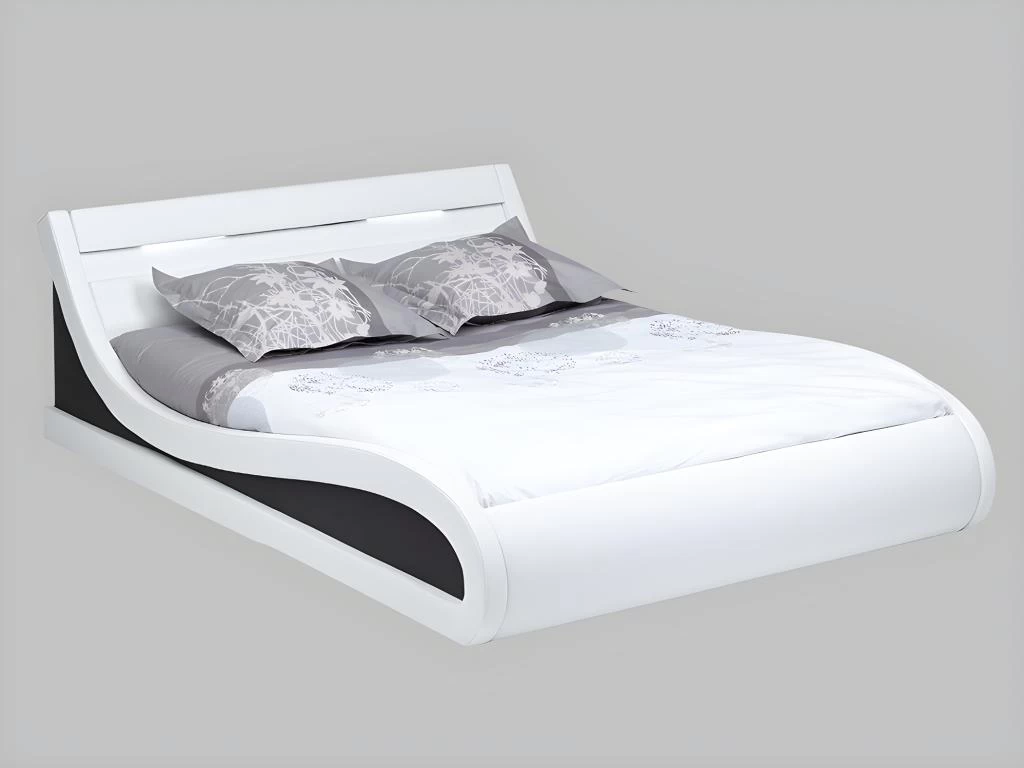 Lit 160 X 200 Cm - Avec LEDs - Simili - Blanc + Sommier + Matelas - ZALARIS – Image 2