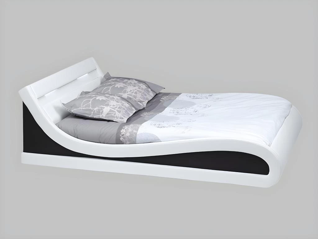 Lit 160 X 200 Cm - Avec LEDs - Simili - Blanc + Sommier + Matelas - ZALARIS – Image 3