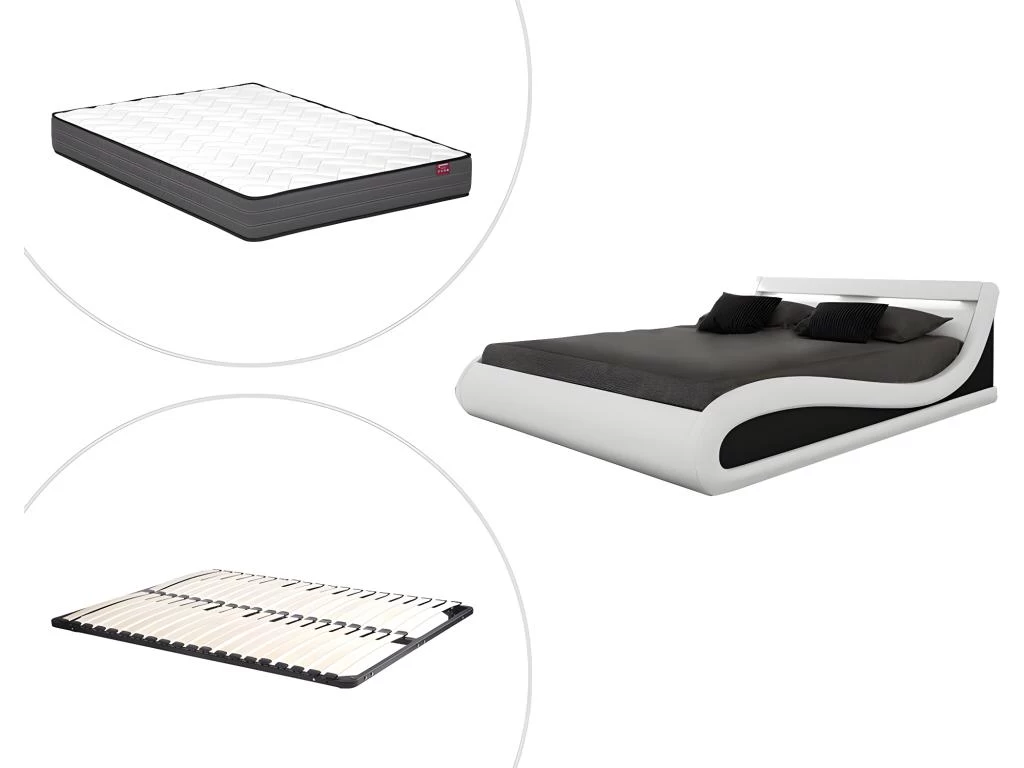 Lit 160 X 200 Cm - Avec LEDs - Simili - Blanc + Sommier + Matelas - ZALARIS – Image 8