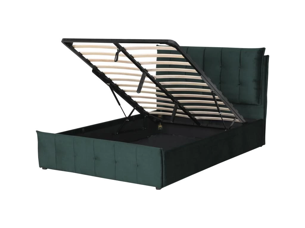 Lit Coffre 160 X 200 Cm - Velours - Vert + Matelas - OLERIA – Image 5