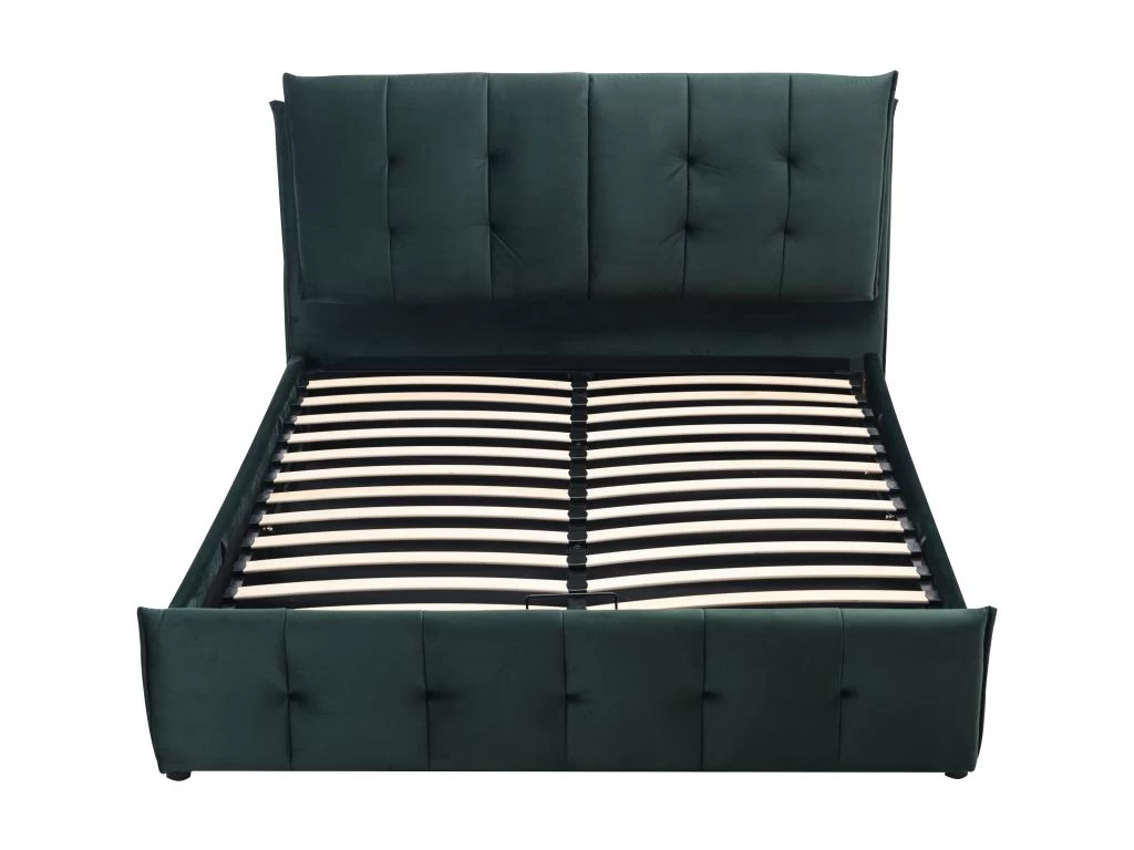 Lit Coffre 160 X 200 Cm - Velours - Vert + Matelas - OLERIA – Image 4