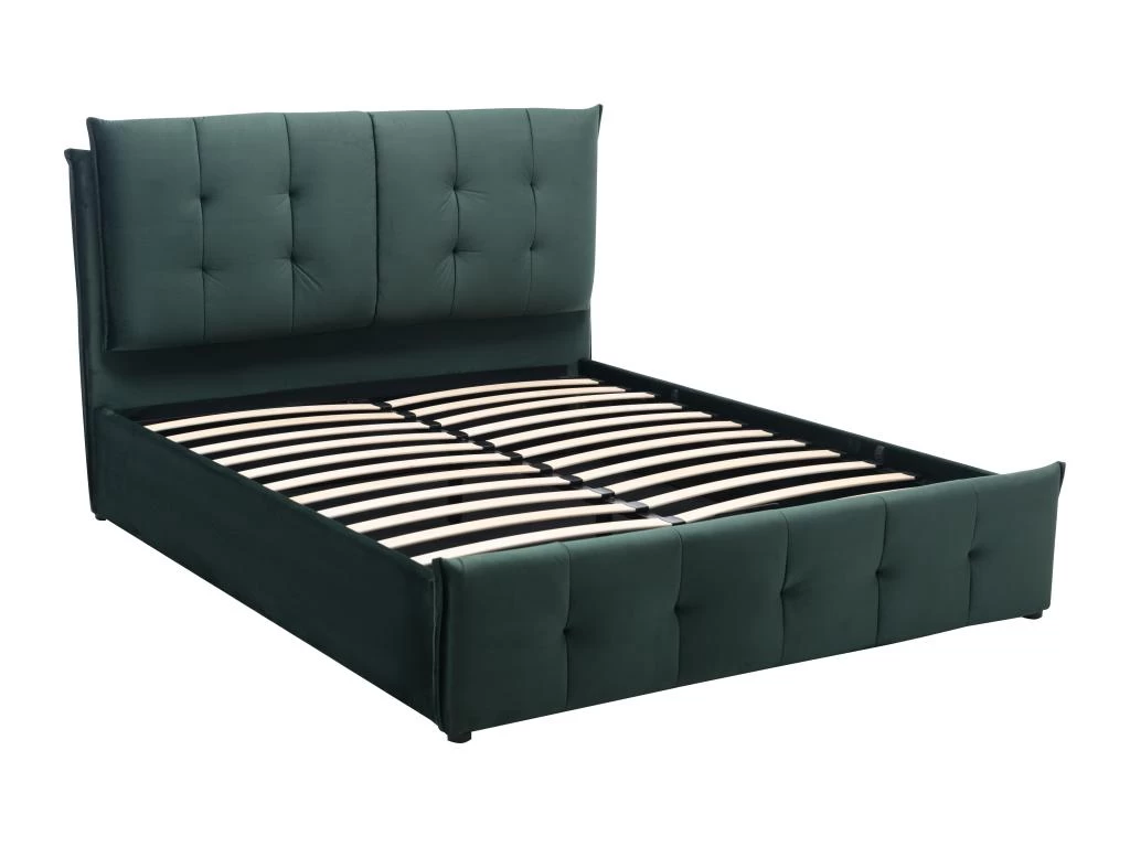 Lit Coffre 160 X 200 Cm - Velours - Vert + Matelas - OLERIA – Image 3