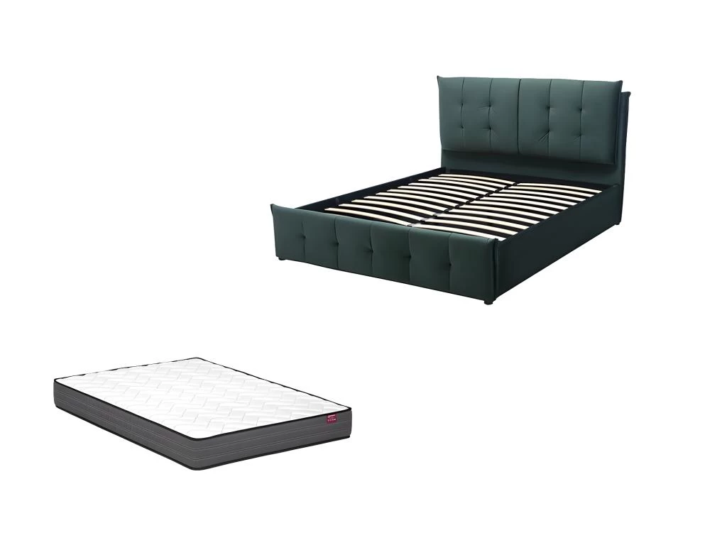 Lit Coffre 160 X 200 Cm - Velours - Vert + Matelas - OLERIA – Image 9