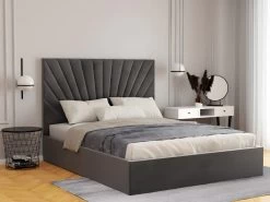 Lit Coffre 140 X 190 Cm - Velours - Gris + Matelas - RILIODA
