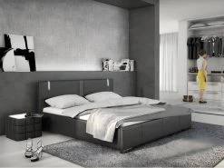 Lit 160 X 200 Cm - Simili Noir Avec LEDs + Sommier + Matelas - SOREN II