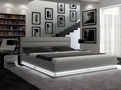 Lit NUBIS - 160 X 200 Cm - Simili Argent Avec LEDs + Sommier