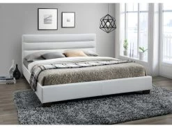Lit 140 X 190 Cm - Simili - Blanc + Matelas - FAUSTIN