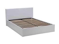 Lit Coffre En Métal Avec Revêtement Simili Cuir Blanc 140x190 - LT14020