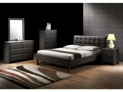 Lit Rembourré 2 Places 160 Cm X 200 Cm En Cuir Synthétique - Noir