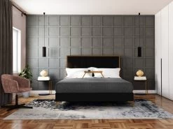 Lit 160 X 200 Cm Avec Tête De Lit Coutures Verticales - Velours - Noir Et Doré - CLARISSE