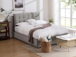 Lit Coffre 160 X 200 Cm - Velours - Gris Clair + Matelas - OLERIA