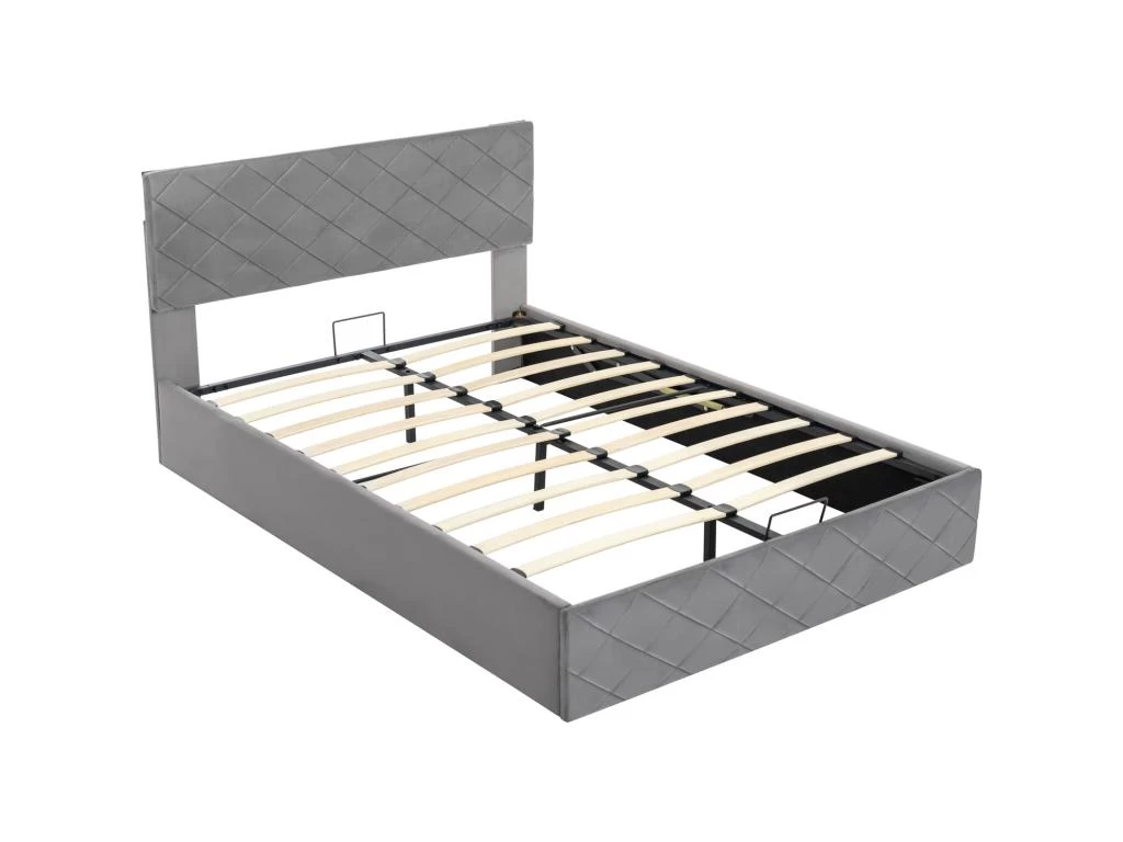 Lit Coffre Avec Sommier à Lattes - Lit Adulte - 140x200cm - Velours - Gris – Image 3