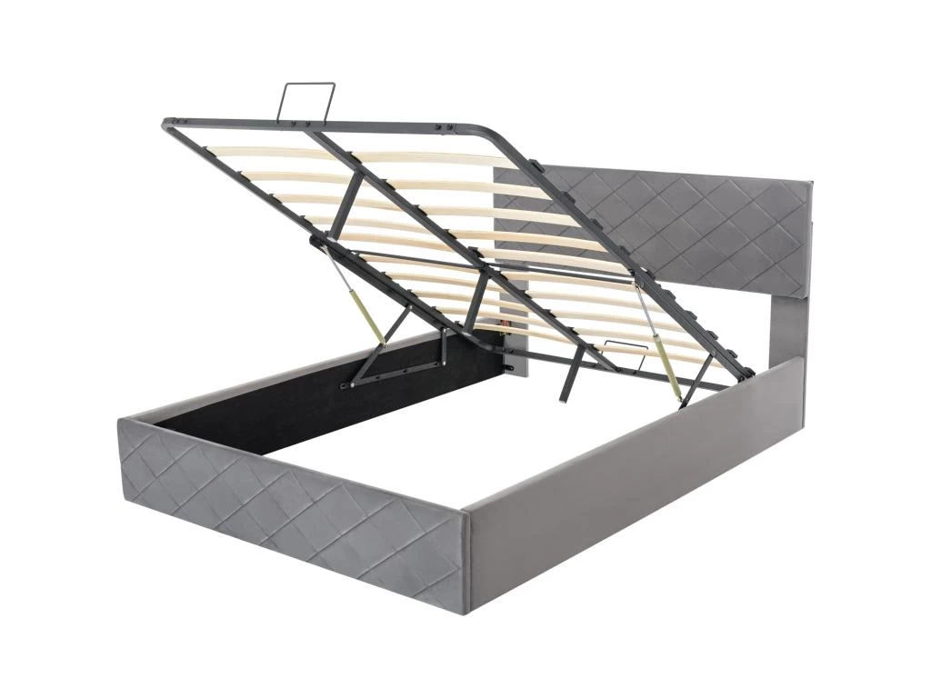 Lit Coffre Avec Sommier à Lattes - Lit Adulte - 140x200cm - Velours - Gris – Image 4