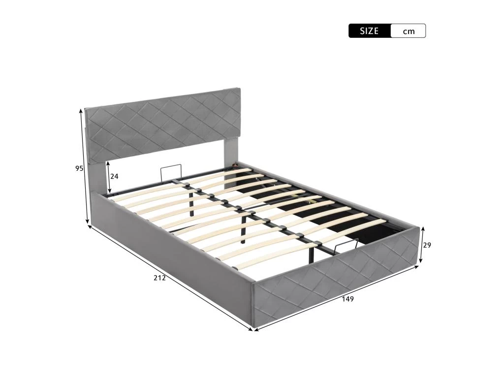 Lit Coffre Avec Sommier à Lattes - Lit Adulte - 140x200cm - Velours - Gris – Image 5