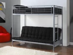Lit Mezzanine 90 X 190 Cm - Avec Banquette Convertible - Métal - Argent + Futon + Matelas - MODULO V