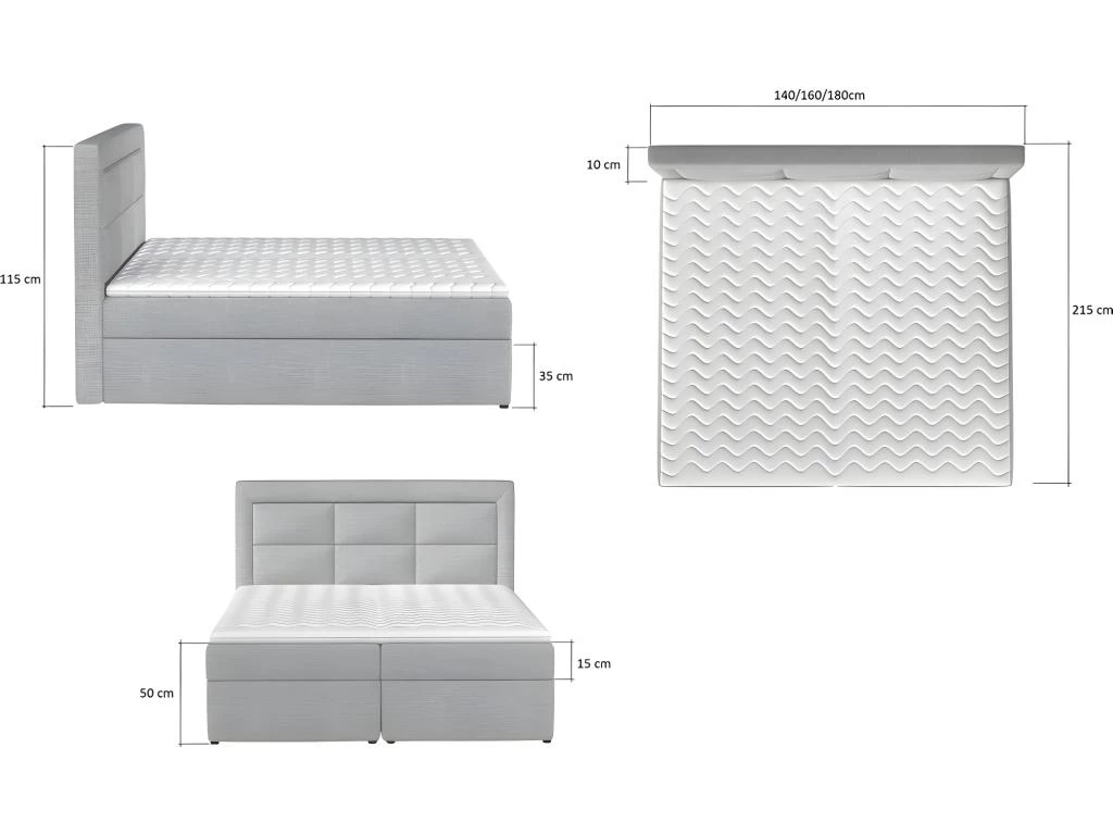 Ensemble Boxspring Complet TĂȘte De Lit + Sommiers + Matelas + Surmatelas VISTA De VENESETTI - Simili Cuir Ivoire - 160 X 200 Cm â Image 5