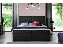 Ensemble Boxspring Complet Tête De Lit + Sommiers + Matelas + Surmatelas AMARIS De VENESETTI - Tissu Luxe Noir - 180x200 Cm