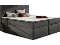 Ensemble Boxspring Complet Tête De Lit + Sommiers + Matelas + Surmatelas BORIS De VENESETTI - Tissu Luxe Gris Foncé - 140x200 Cm