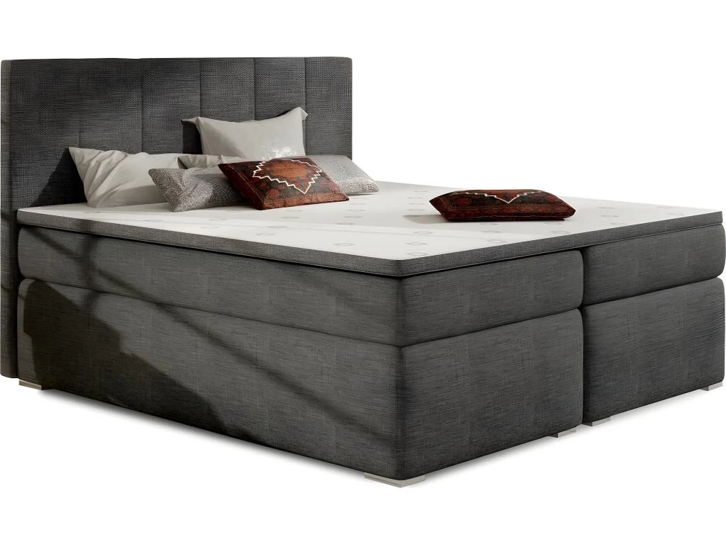 Ensemble Boxspring Complet Tête De Lit + Sommiers + Matelas + Surmatelas BORIS De VENESETTI - Tissu Luxe Gris Foncé - 140x200 Cm