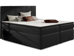 Ensemble Boxspring Complet Tête De Lit + Sommiers + Matelas + Surmatelas BORIS De VENESETTI - Simili Cuir Noir - 180x200 Cm
