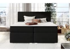 Ensemble Boxspring Complet Tête De Lit + Sommiers + Matelas + Surmatelas BORIS De VENESETTI - Tissu Luxe Noir - 140x200 Cm