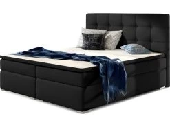 Ensemble Boxspring Complet Tête De Lit + Sommiers + Matelas + Surmatelas INAYA De VENESETTI - Simili Cuir Noir - 140x200 Cm