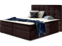 Ensemble Boxspring Complet Tête De Lit + Sommiers + Matelas + Surmatelas INAYA De VENESETTI - Tissu Luxe Chocolat - 160x200 Cm