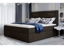 Ensemble Boxspring Complet Tête De Lit + Sommiers + Matelas + Surmatelas VISTA VELOURS De VENESETTI - Tissu Velours Luxe Chocolat - 140 X 200 Cm