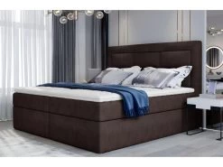 Ensemble Boxspring Complet Tête De Lit + Sommiers + Matelas + Surmatelas VISTA De VENESETTI - Tissu Luxe Chocolat - 160 X 200 Cm