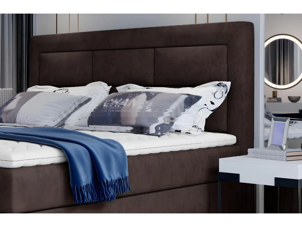 Ensemble Boxspring Complet TĂȘte De Lit + Sommiers + Matelas + Surmatelas VISTA De VENESETTI - Tissu Luxe Chocolat - 160 X 200 Cm â Image 2