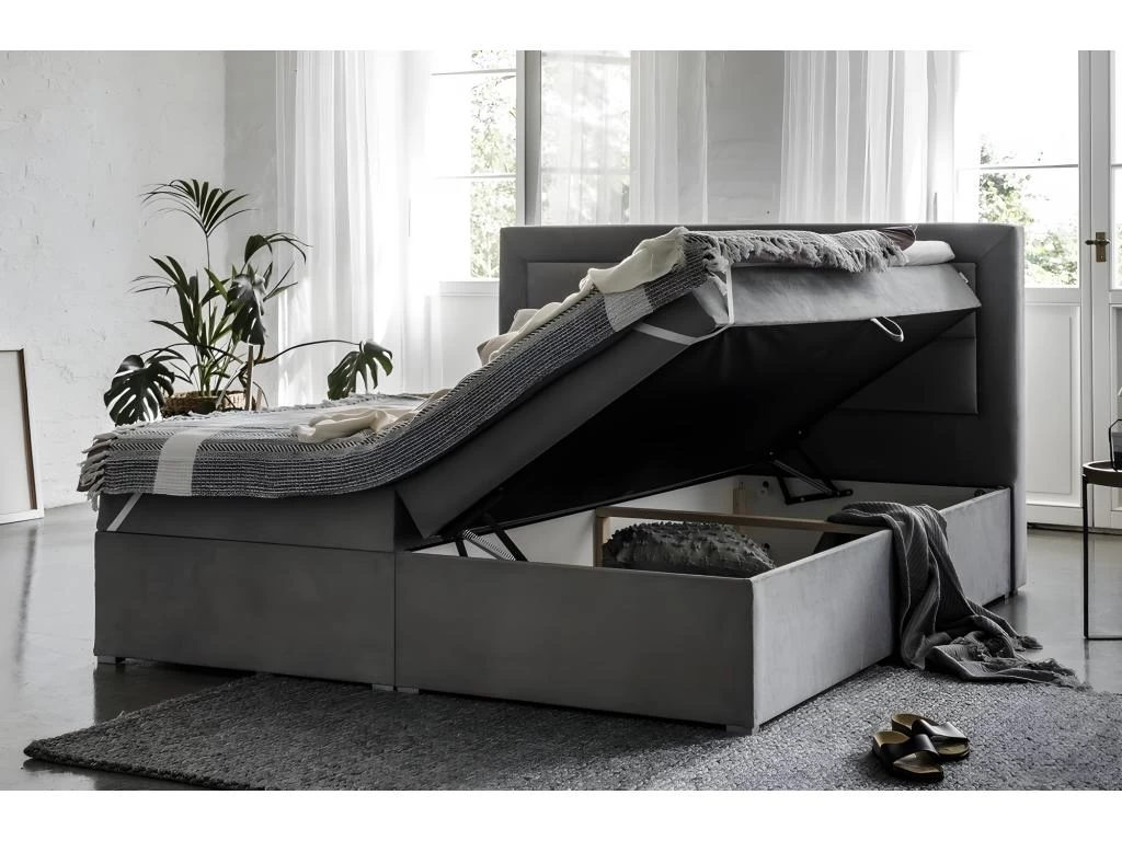 Ensemble Boxspring Complet TĂȘte De Lit + Sommiers + Matelas + Surmatelas VISTA De VENESETTI - Tissu Luxe Chocolat - 160 X 200 Cm â Image 4