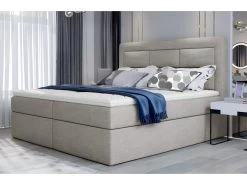 Ensemble Boxspring Complet Tête De Lit + Sommiers + Matelas + Surmatelas VISTA De VENESETTI - Tissu Luxe Beige - 160 X 200 Cm