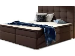 Ensemble Boxspring Complet Tête De Lit + Sommiers + Matelas + Surmatelas INAYA De VENESETTI - Simili Cuir Chocolat - 160x200 Cm