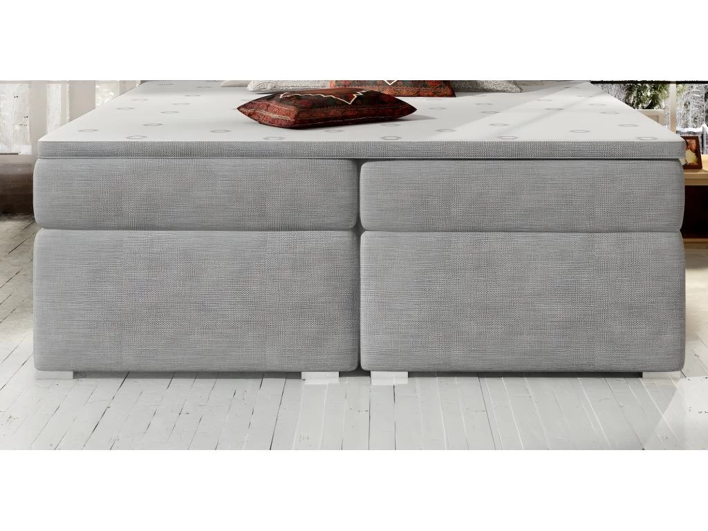 Ensemble Boxspring Complet TĂȘte De Lit + Sommiers + Matelas + Surmatelas BORIS De VENESETTI - Tissu Luxe Gris Clair - 180x200 Cm â Image 3